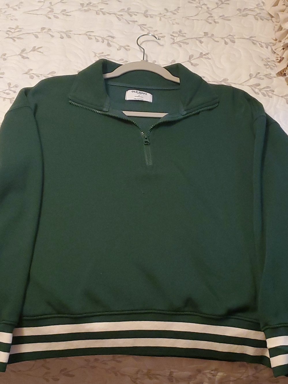 Old Navy Green Women's Half-Zip Pullover with Striped Hem